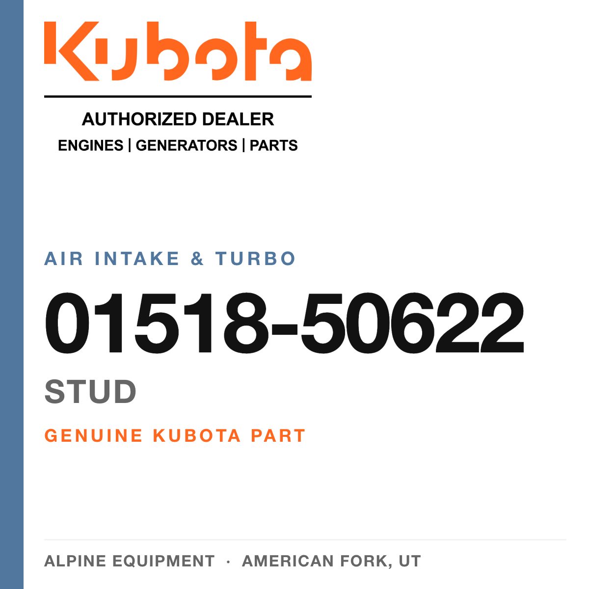 Genuine Kubota stud, part number 01518-50622 — Alpine Equipment