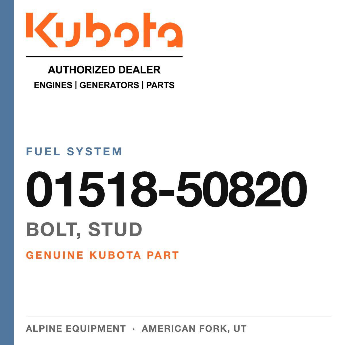 Genuine Kubota bolt, stud, part number 01518-50820 — Alpine Equipment
