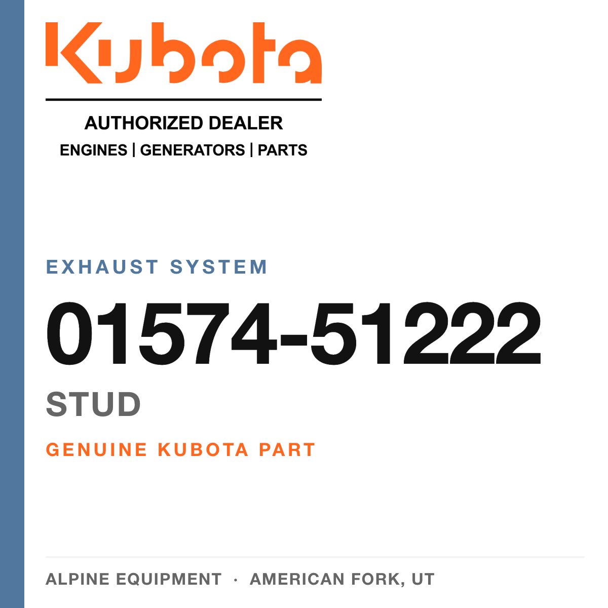 Genuine Kubota stud, part number 01574-51222 — Alpine Equipment