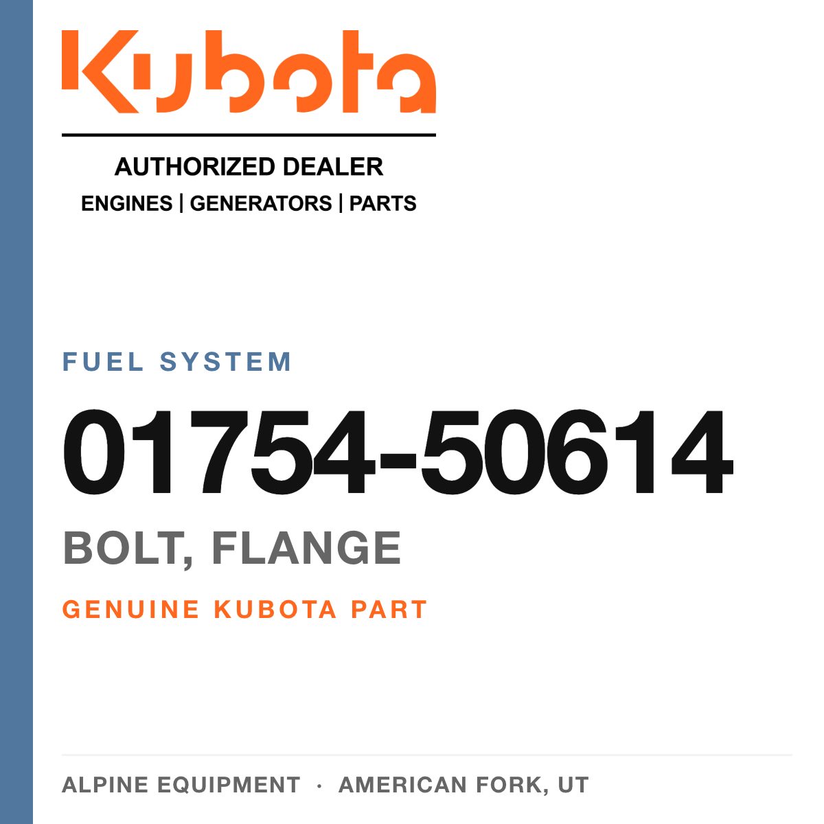 Genuine Kubota bolt, flange, part number 01754-50614 — Alpine Equipment