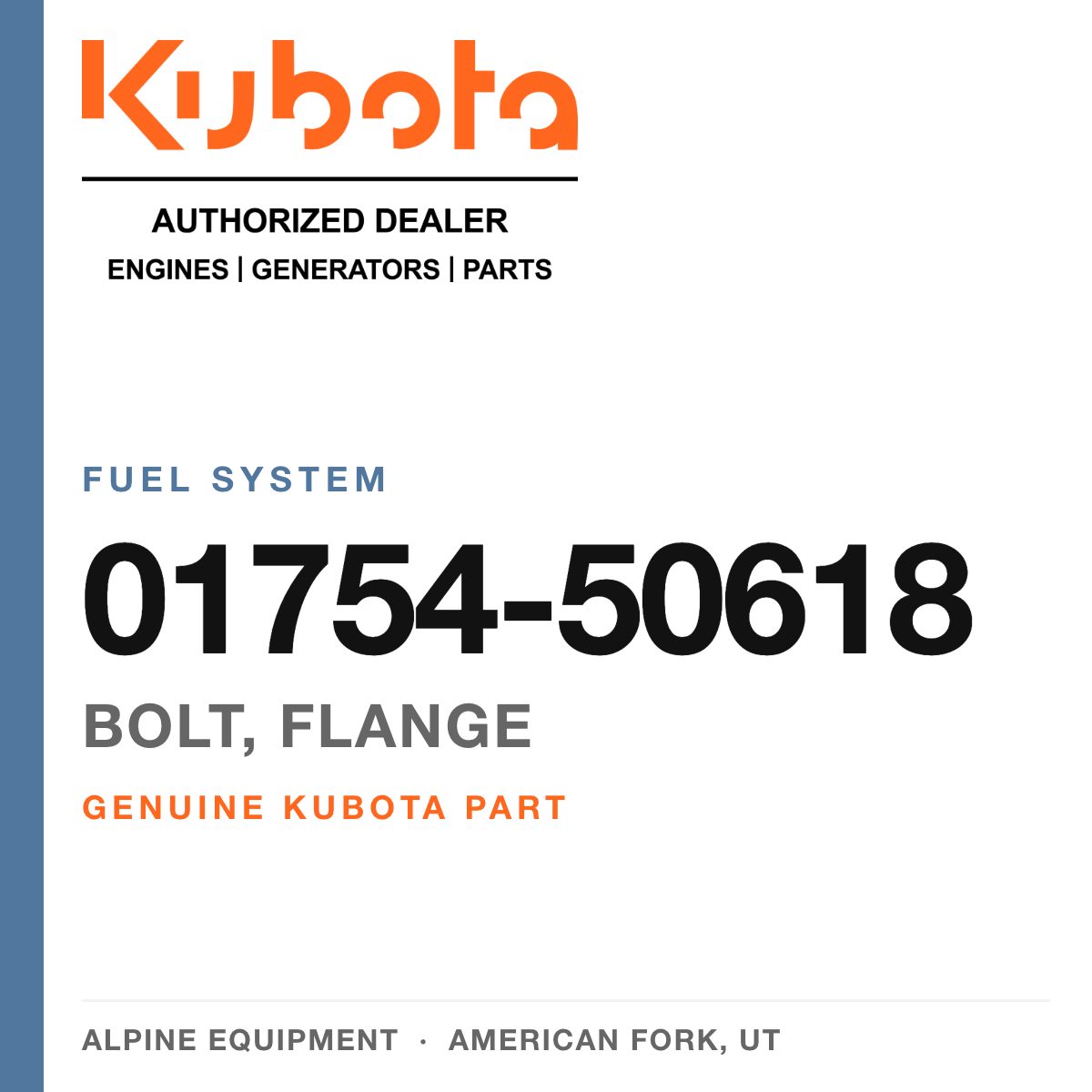 Genuine Kubota bolt, flange, part number 01754-50618 — Alpine Equipment