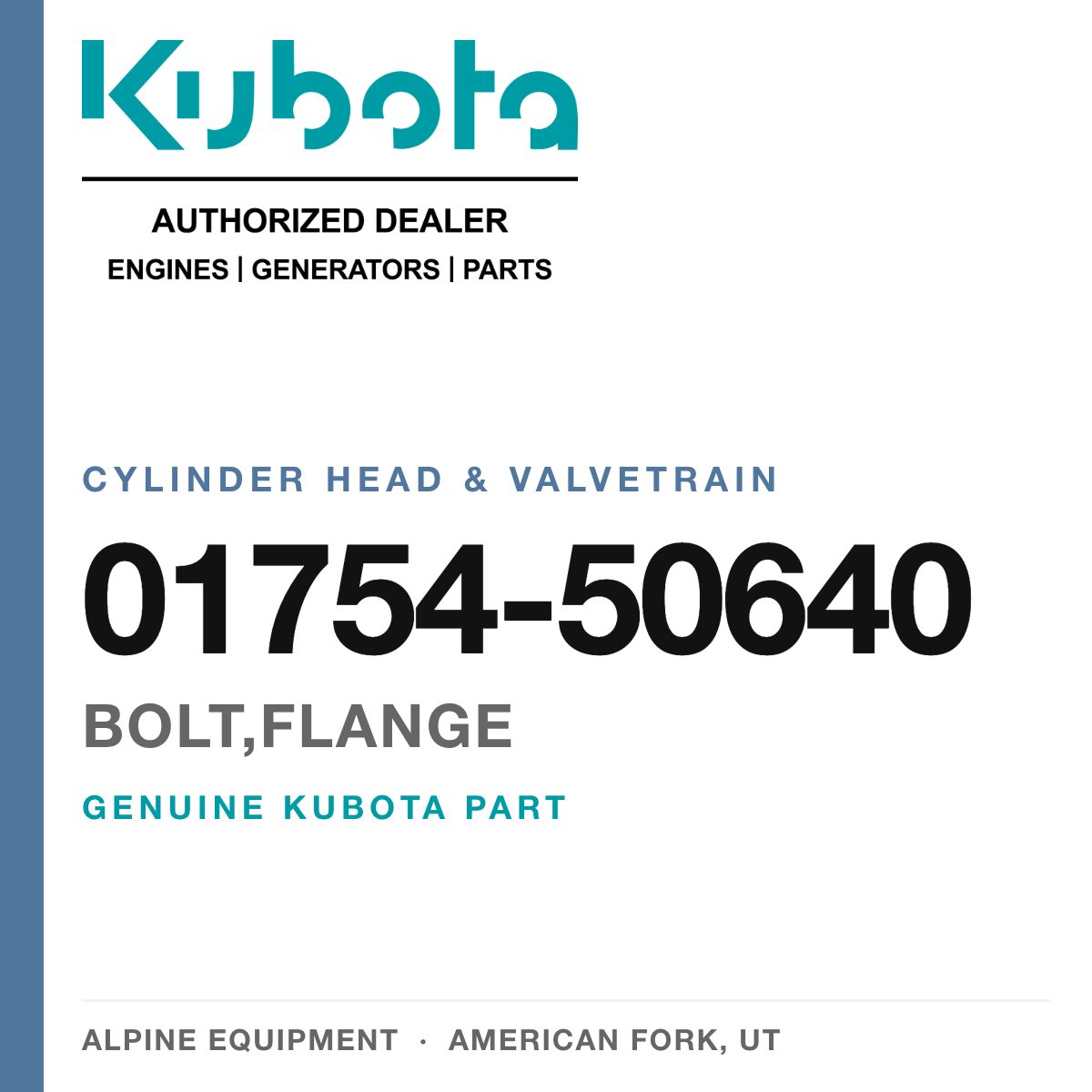 Genuine Kubota bolt,flange, part number 01754-50640 — Alpine Equipment