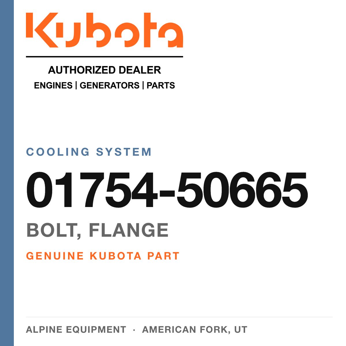 Genuine Kubota bolt, flange, part number 01754-50665 — Alpine Equipment