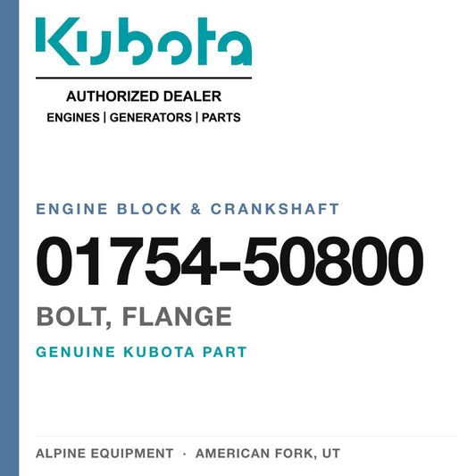Genuine Kubota bolt, flange, part number 01754-50800 — Alpine Equipment