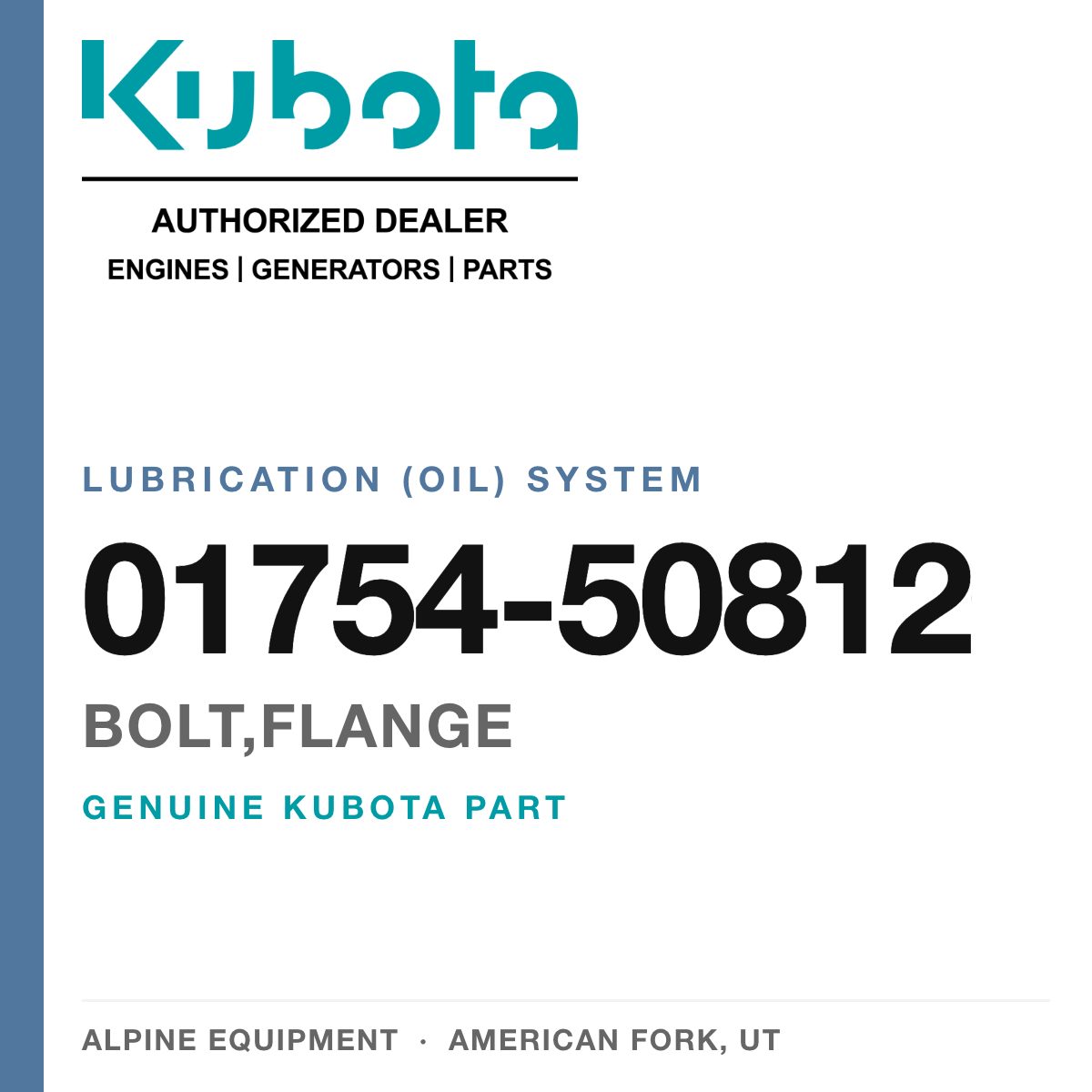 Genuine Kubota bolt,flange, part number 01754-50812 — Alpine Equipment