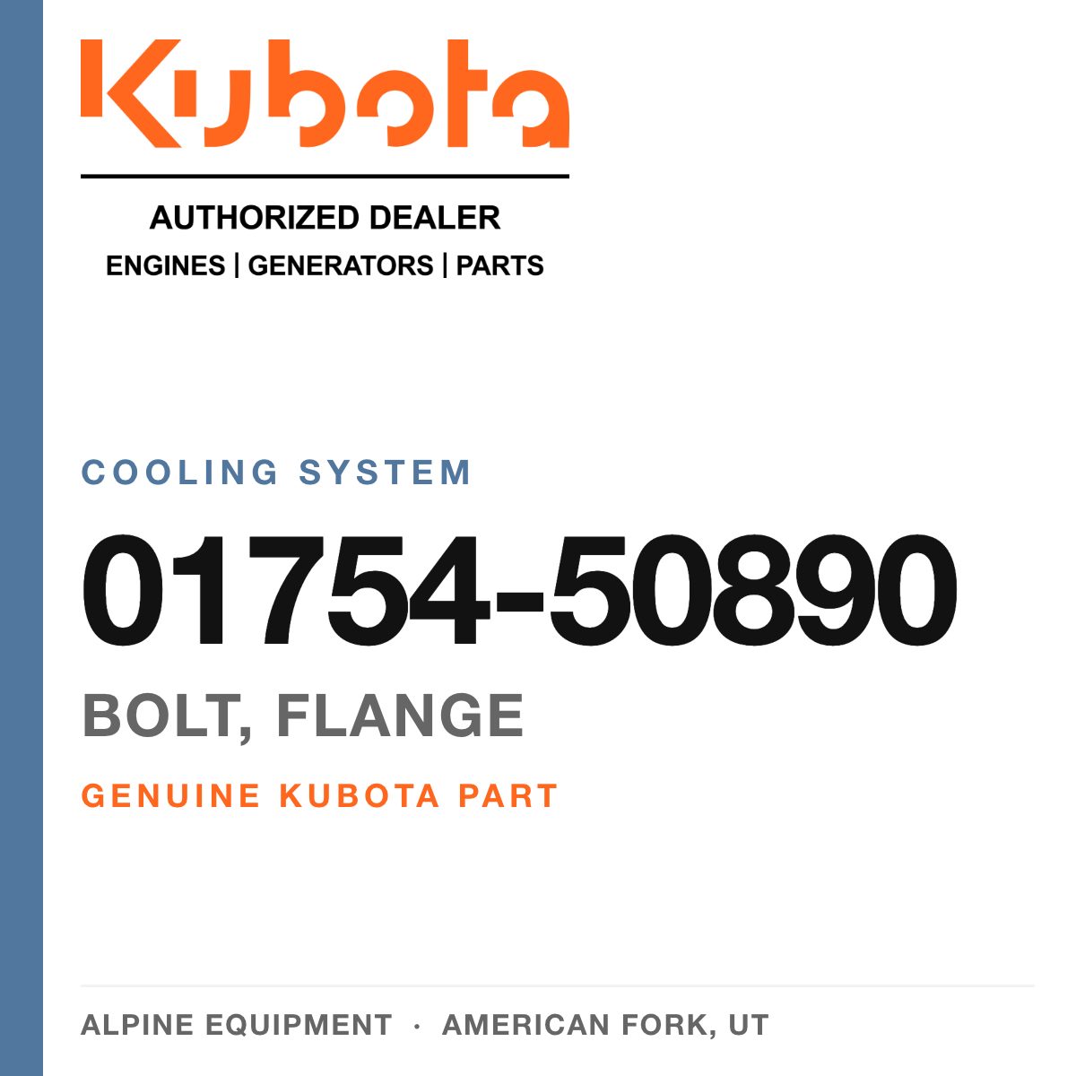 Genuine Kubota bolt, flange, part number 01754-50890 — Alpine Equipment
