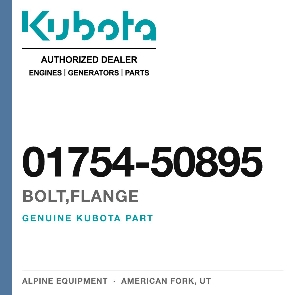 Genuine Kubota bolt,flange, part number 01754-50895 — Alpine Equipment