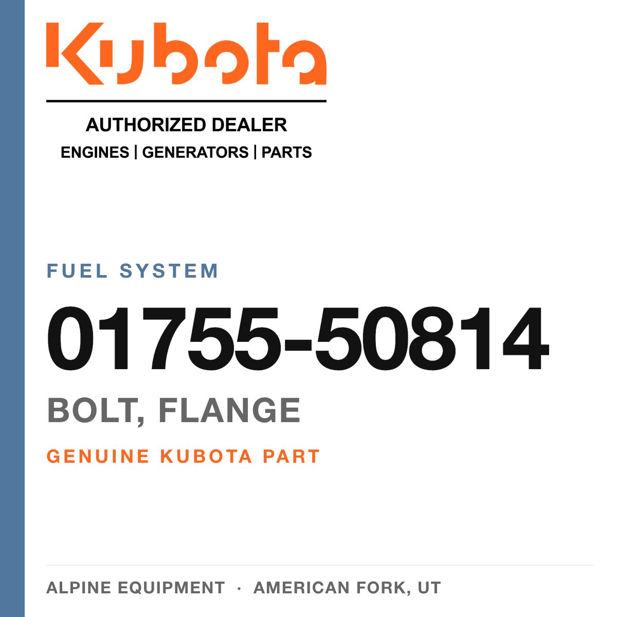 Genuine Kubota bolt, flange, part number 01755-50814 — Alpine Equipment