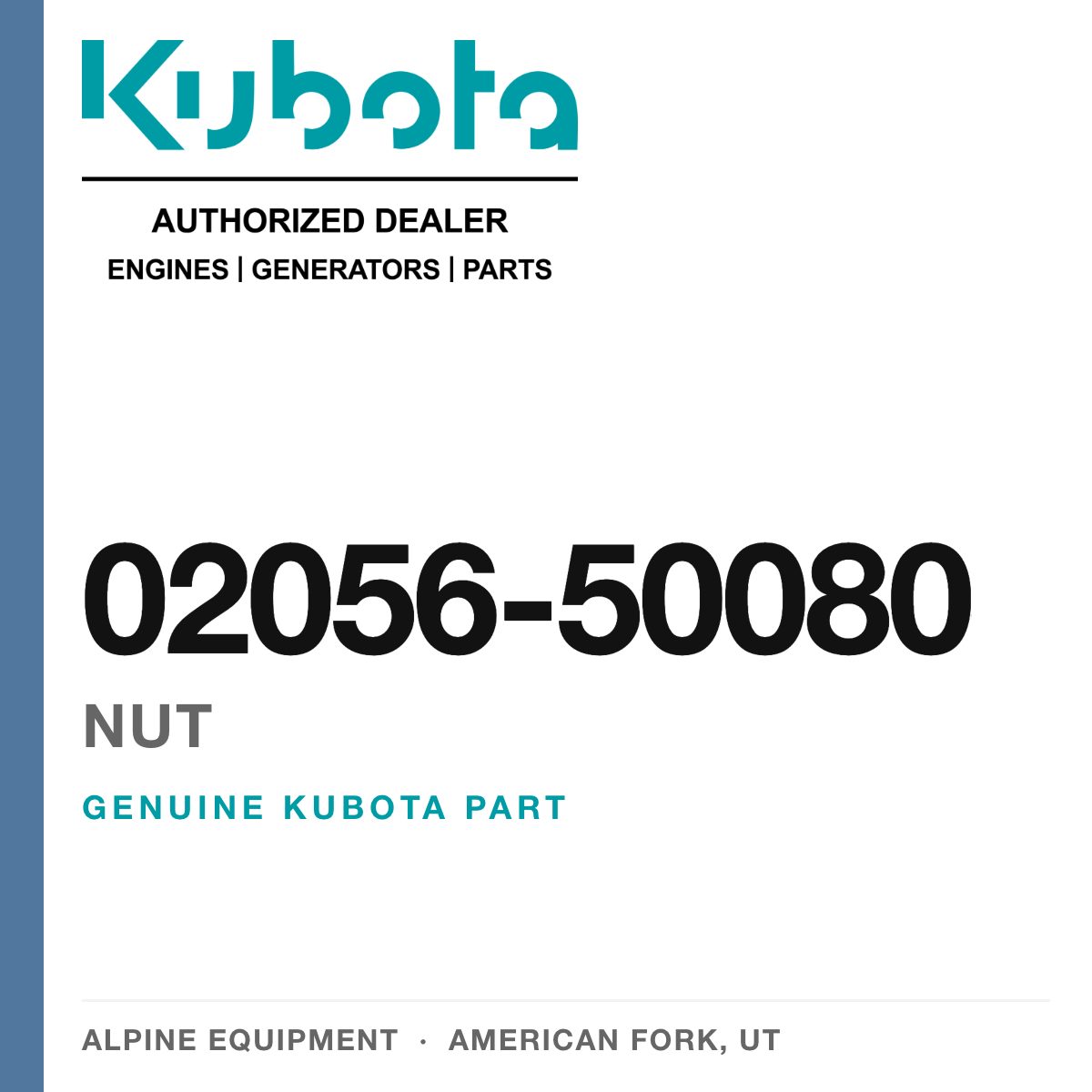 Genuine Kubota nut, part number 02056-50080 — Alpine Equipment