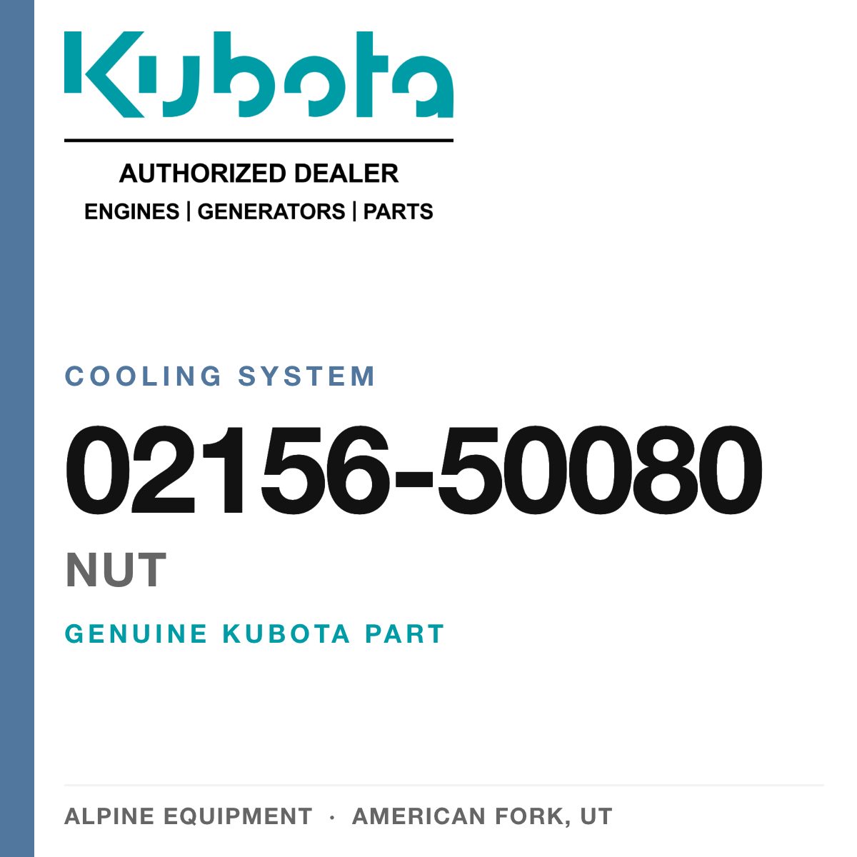 Genuine Kubota nut, part number 02156-50080 — Alpine Equipment