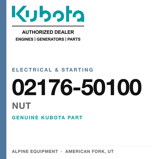 Genuine Kubota nut, part number 02176-50100 — Alpine Equipment