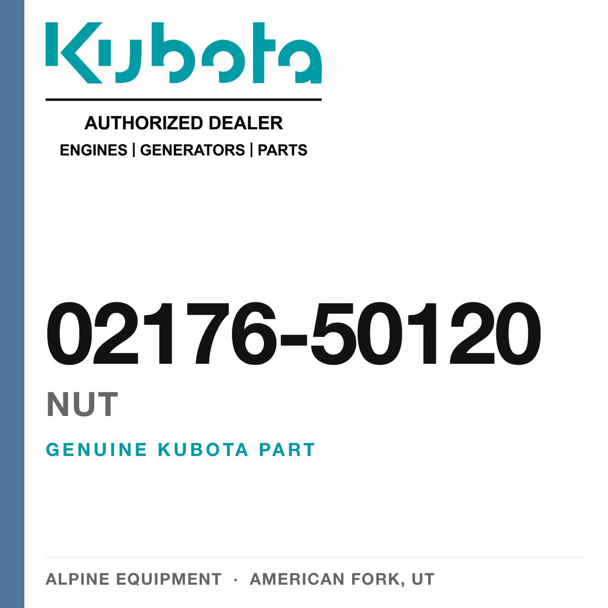 Genuine Kubota nut, part number 02176-50120 — Alpine Equipment