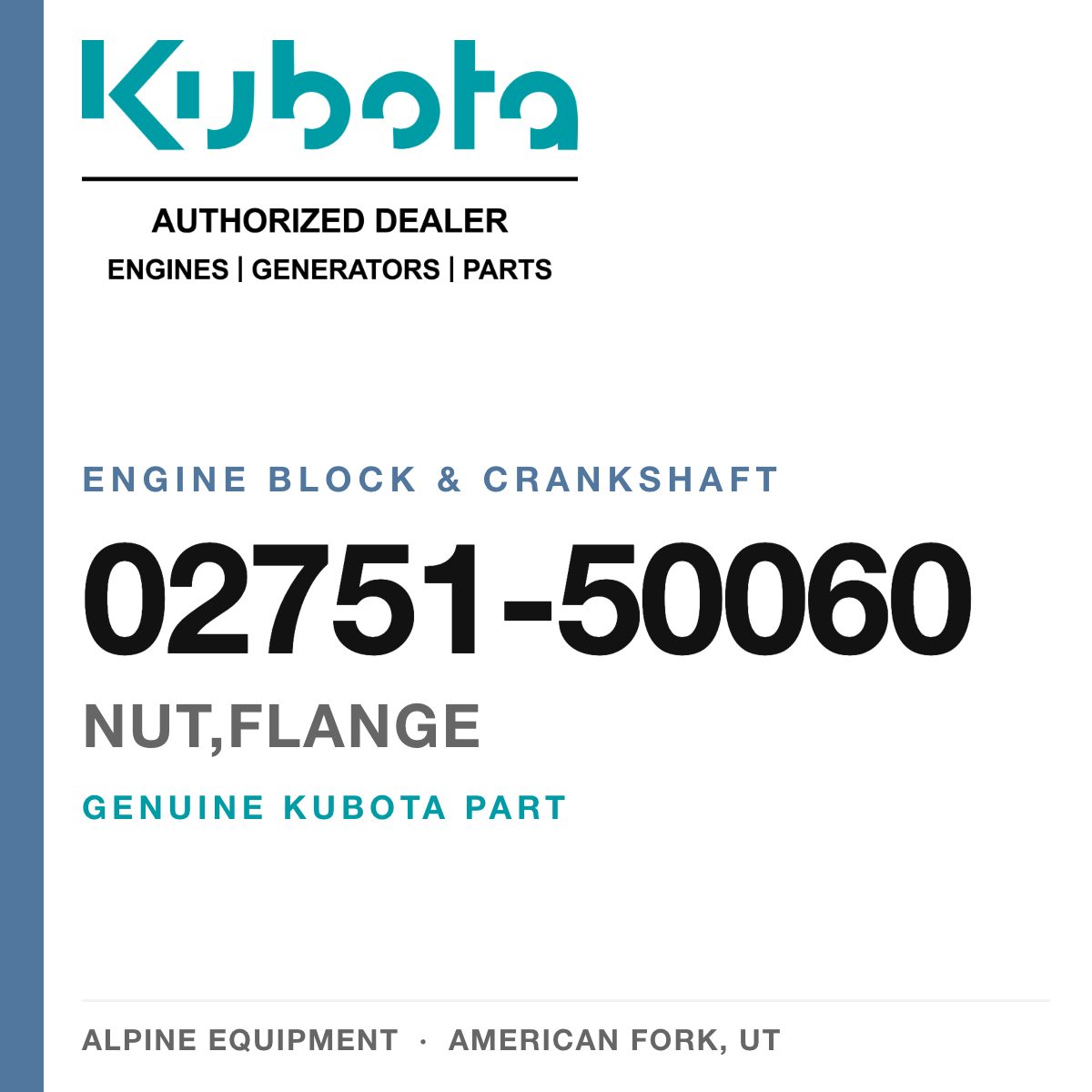 Genuine Kubota nut,flange, part number 02751-50060 — Alpine Equipment