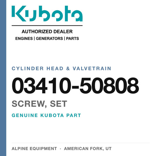 Genuine Kubota screw, set, part number 03410-50808 — Alpine Equipment