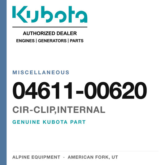 Genuine Kubota cir-clip,internal, part number 04611-00620 — Alpine Equipment