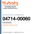 Genuine Kubota packing, part number 04714-00060 — Alpine Equipment