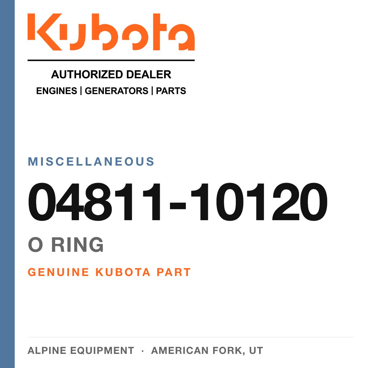 Genuine Kubota o ring, part number 04811-10120 — Alpine Equipment