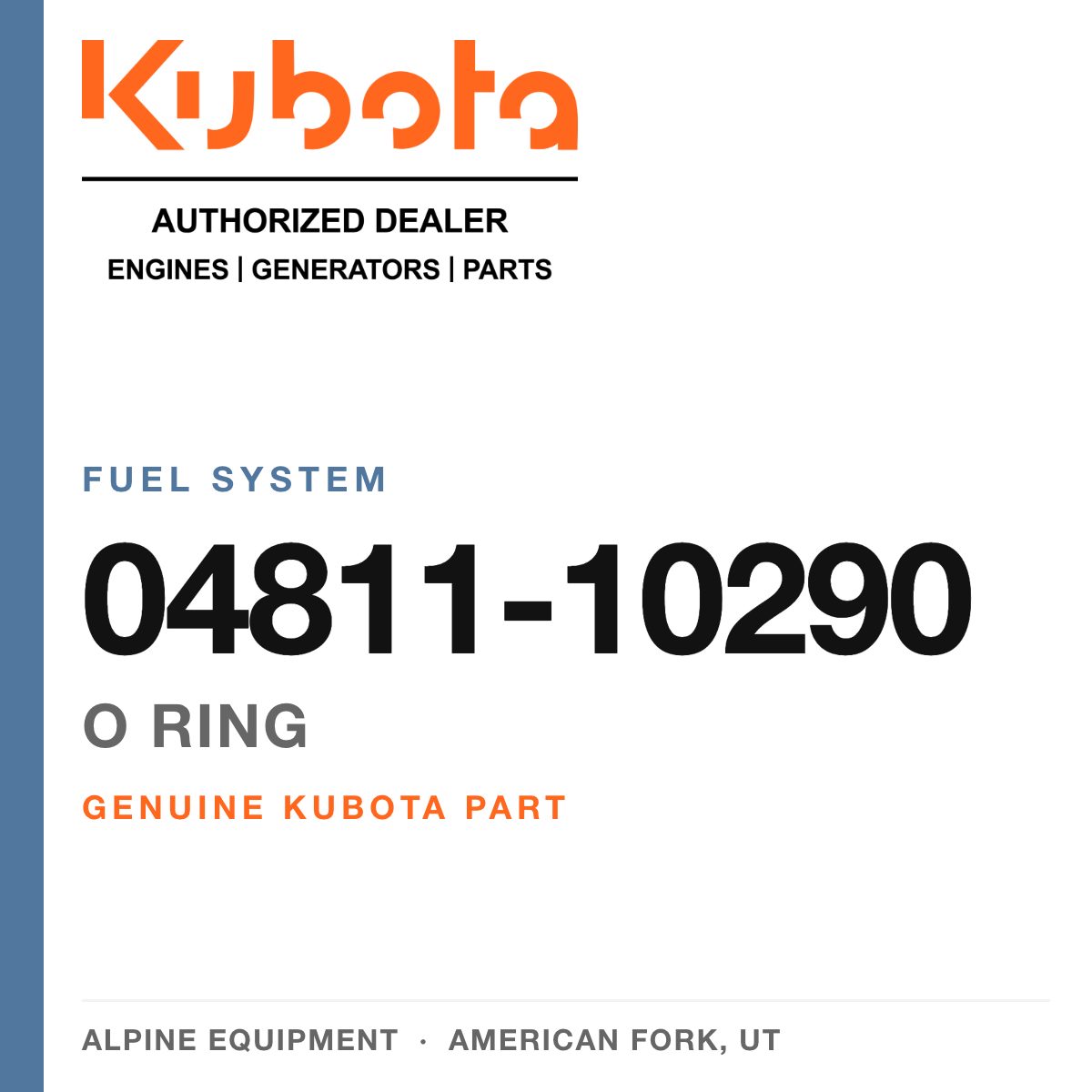 Genuine Kubota o ring, part number 04811-10290 — Alpine Equipment