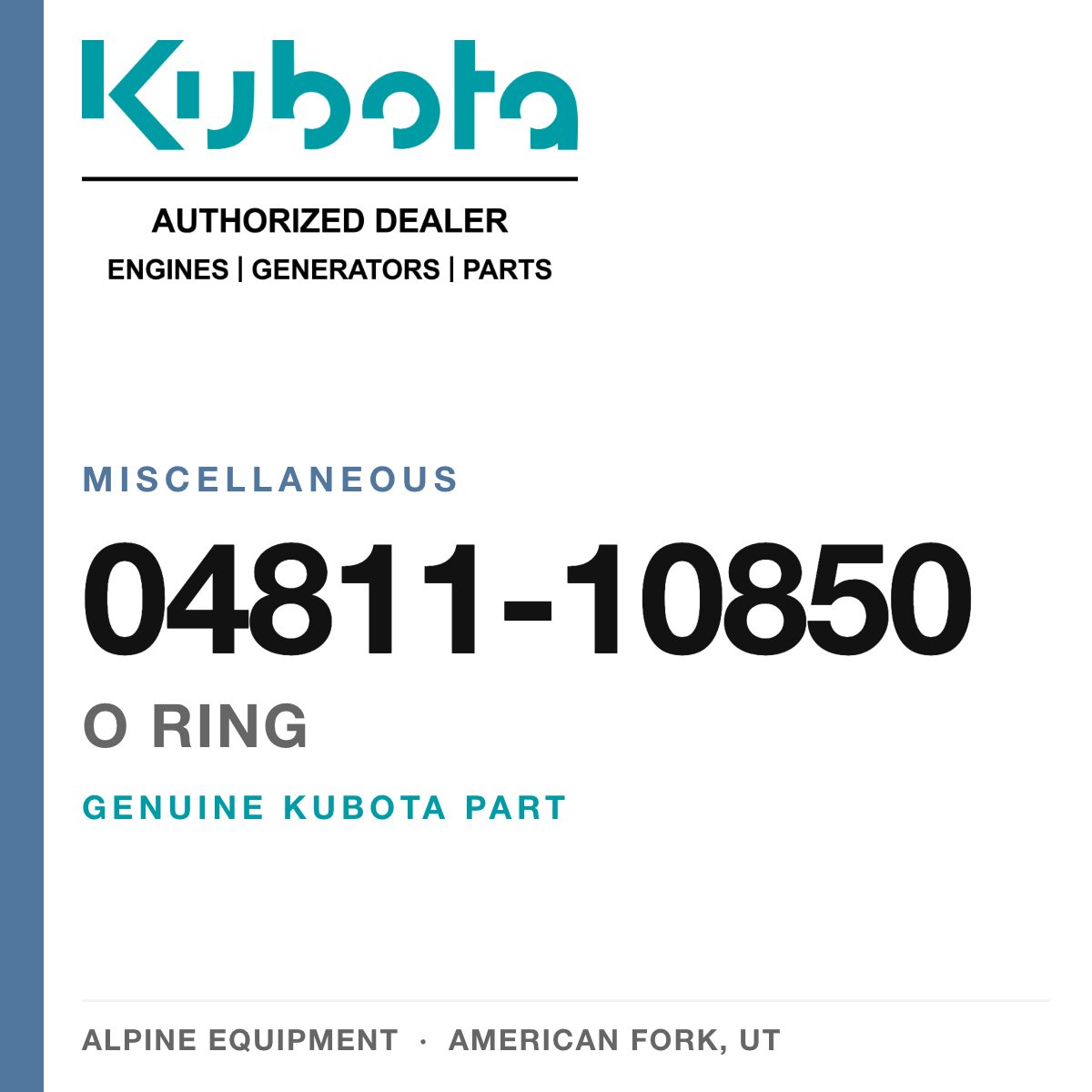 Genuine Kubota o ring, part number 04811-10850 — Alpine Equipment