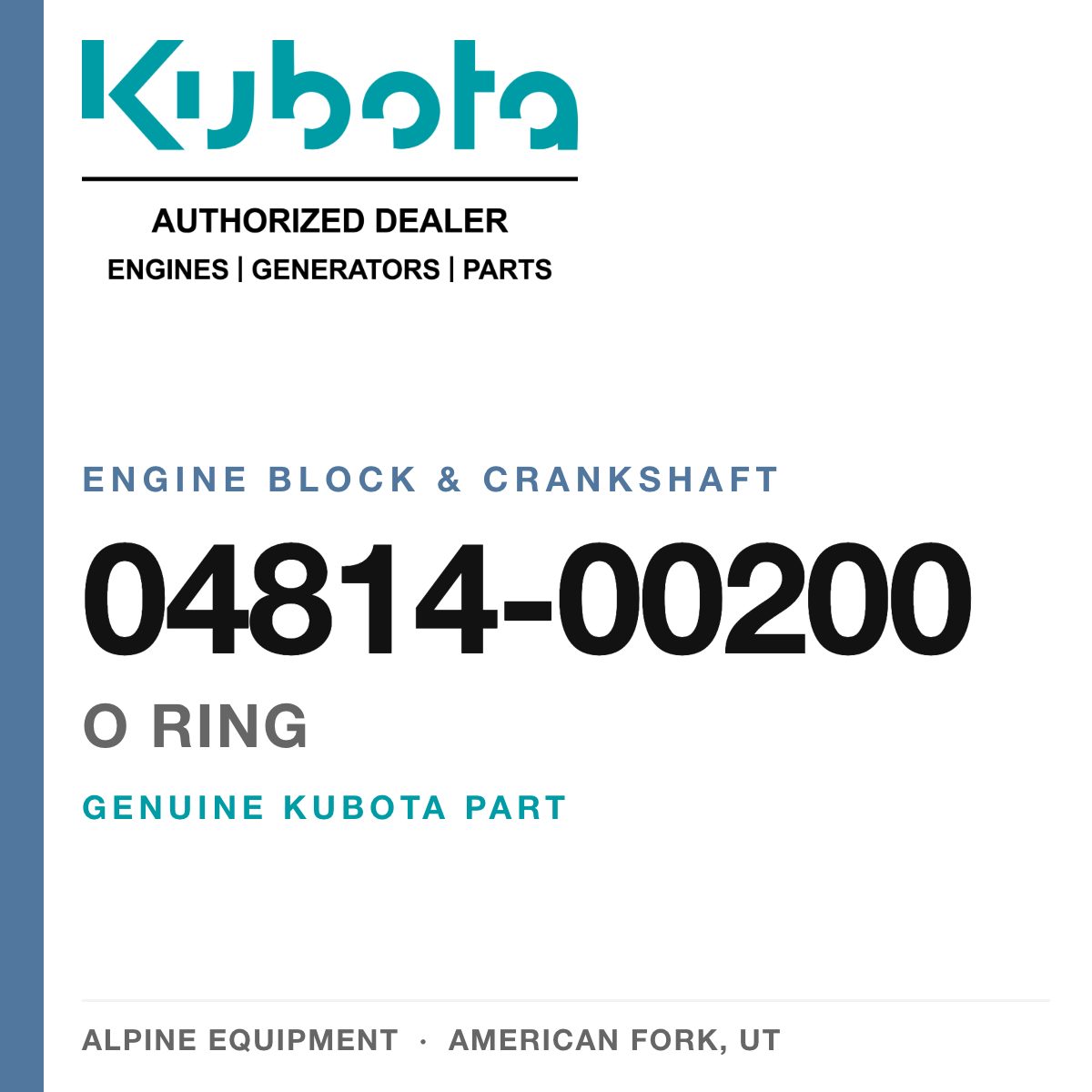 Genuine Kubota o ring, part number 04814-00200 — Alpine Equipment