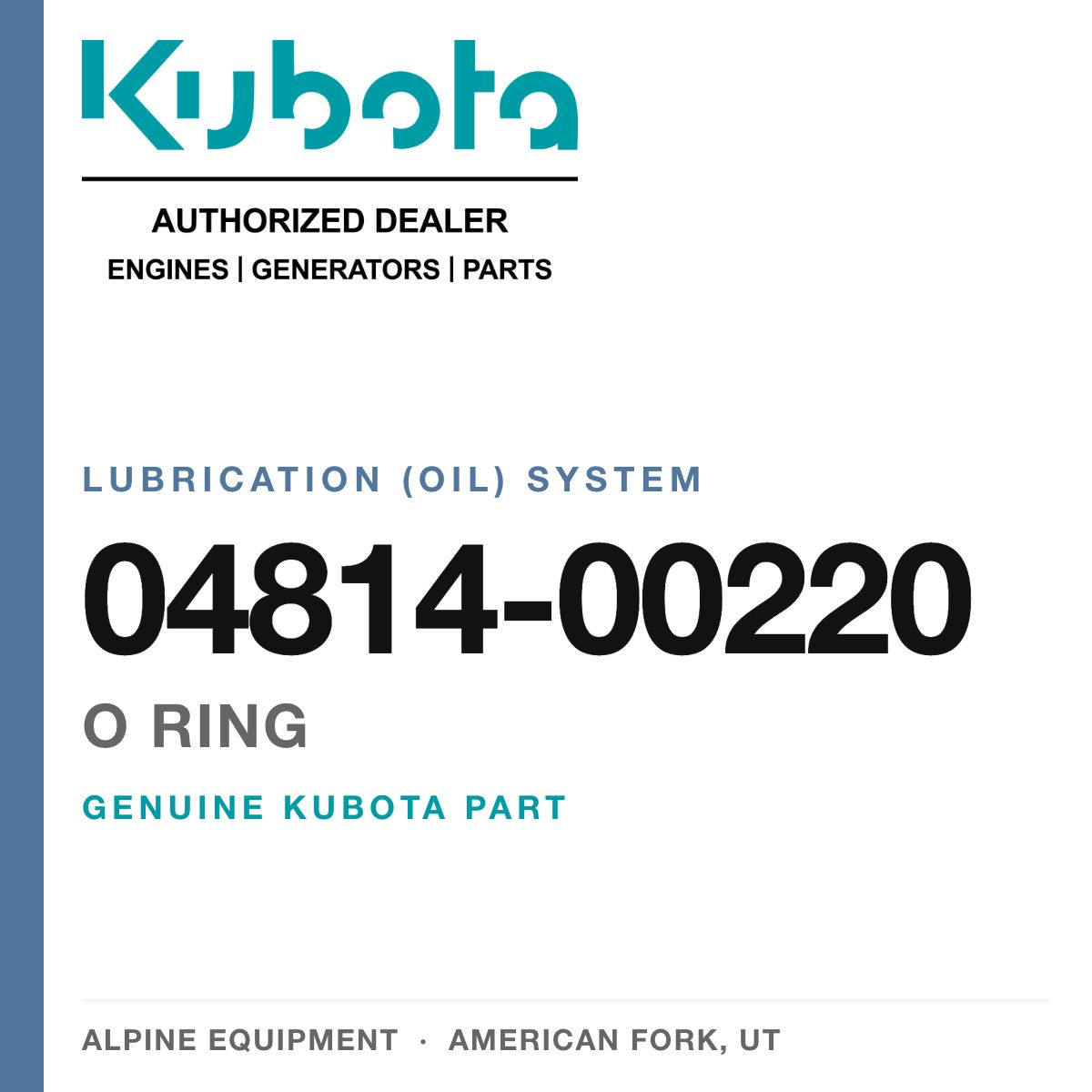 Genuine Kubota o ring, part number 04814-00220 — Alpine Equipment