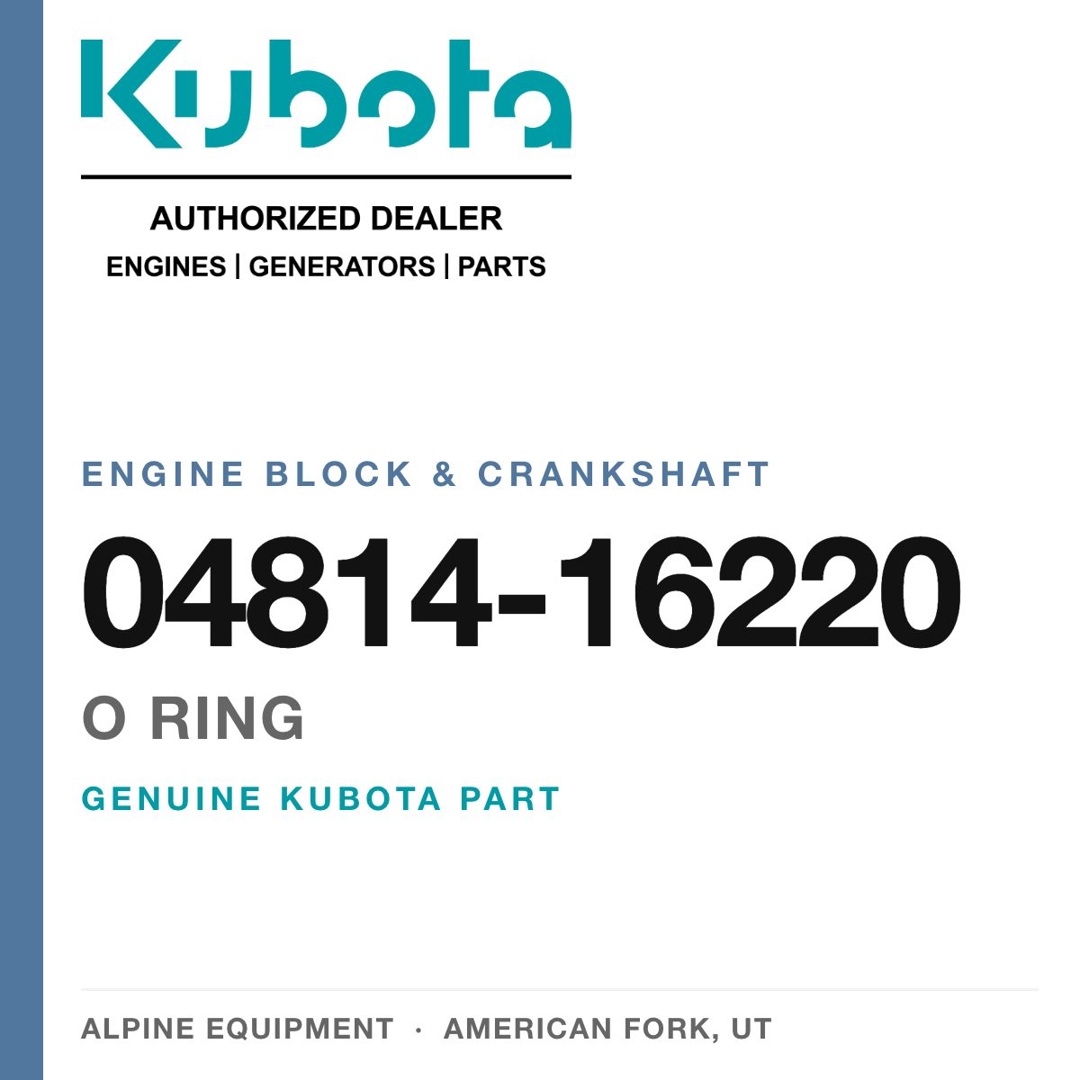 Genuine Kubota o ring, part number 04814-16220 — Alpine Equipment