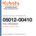 Genuine Kubota pin, straight, part number 05012-00410 — Alpine Equipment