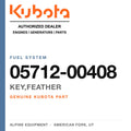 Genuine Kubota key,feather, part number 05712-00408 — Alpine Equipment