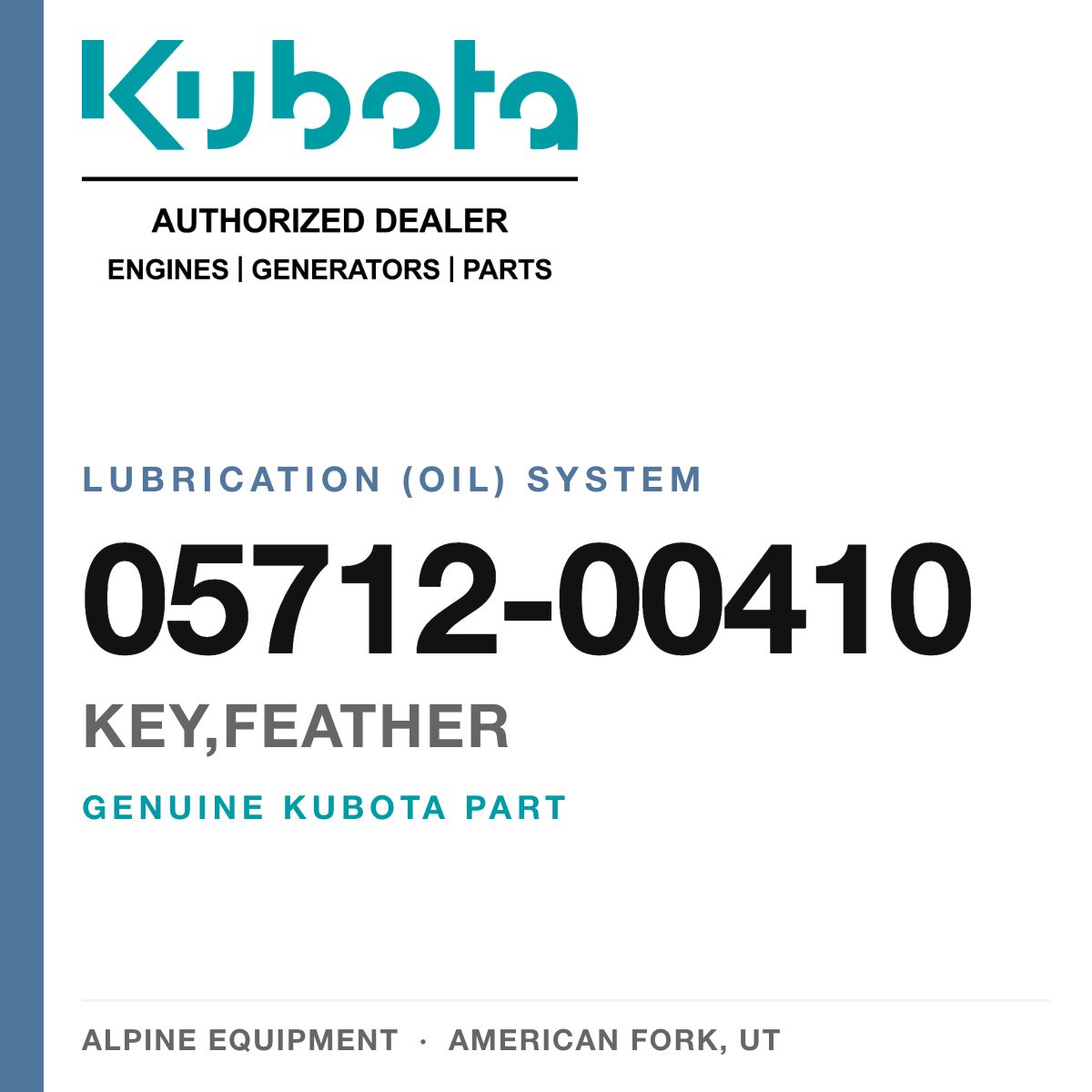Genuine Kubota key,feather, part number 05712-00410 — Alpine Equipment