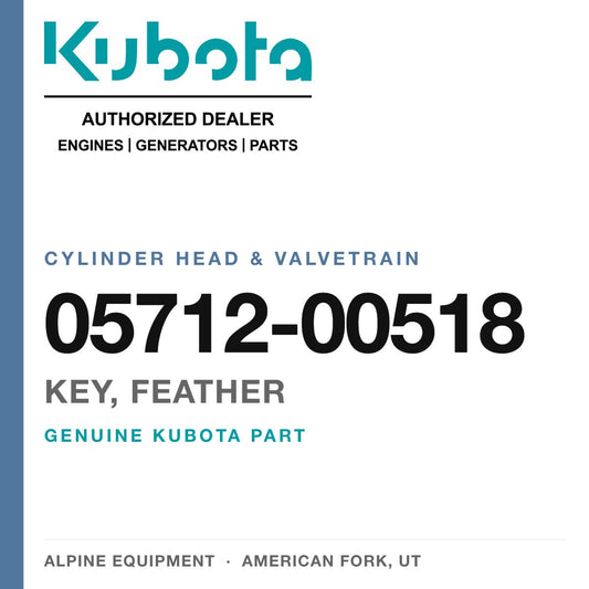 Genuine Kubota key, feather, part number 05712-00518 — Alpine Equipment