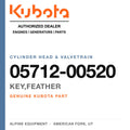 Genuine Kubota key,feather, part number 05712-00520 — Alpine Equipment