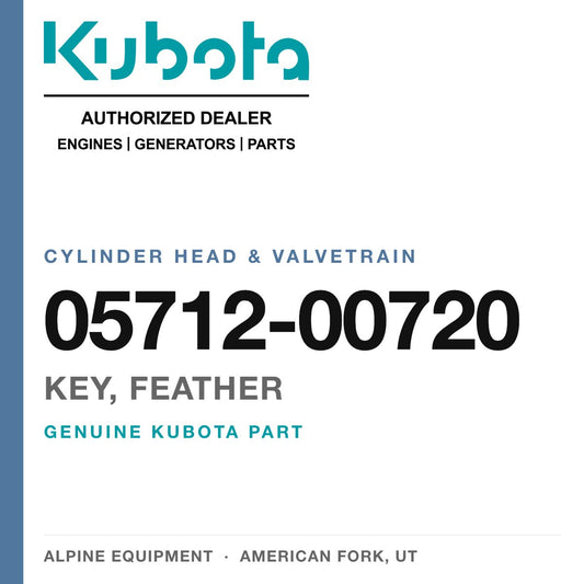 Genuine Kubota key, feather, part number 05712-00720 — Alpine Equipment