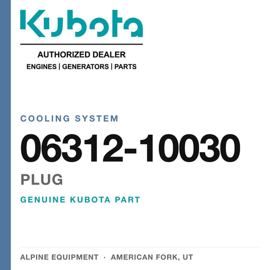 Genuine Kubota plug, part number 06312-10030 — Alpine Equipment