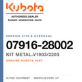 Genuine Kubota kit METAL.V1903/2203, part number 07916-28002 — Alpine Equipment
