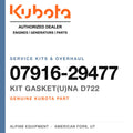Genuine Kubota kit gasket(u)na D722, part number 07916-29477 — Alpine Equipment