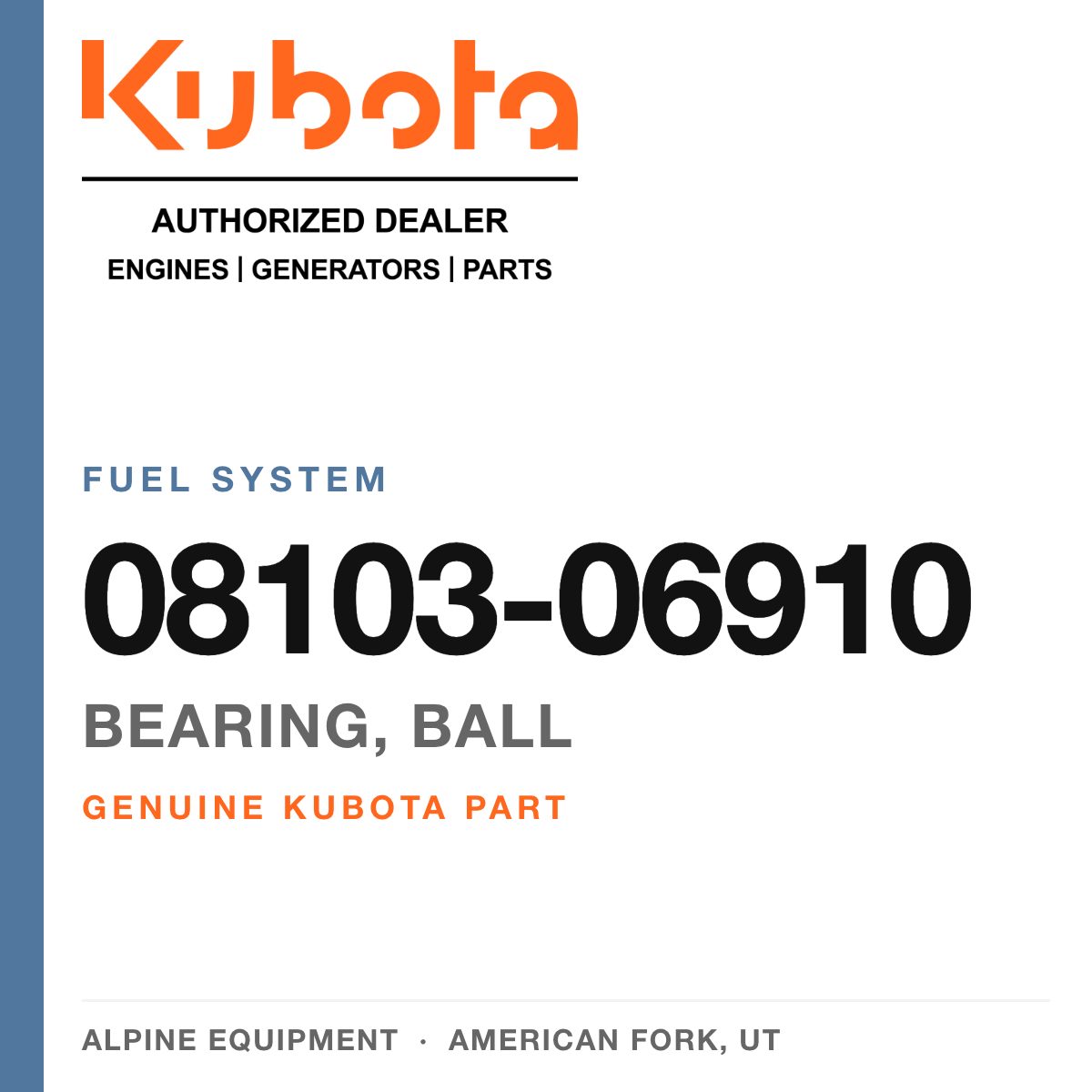 Genuine Kubota bearing, ball, part number 08103-06910 — Alpine Equipment
