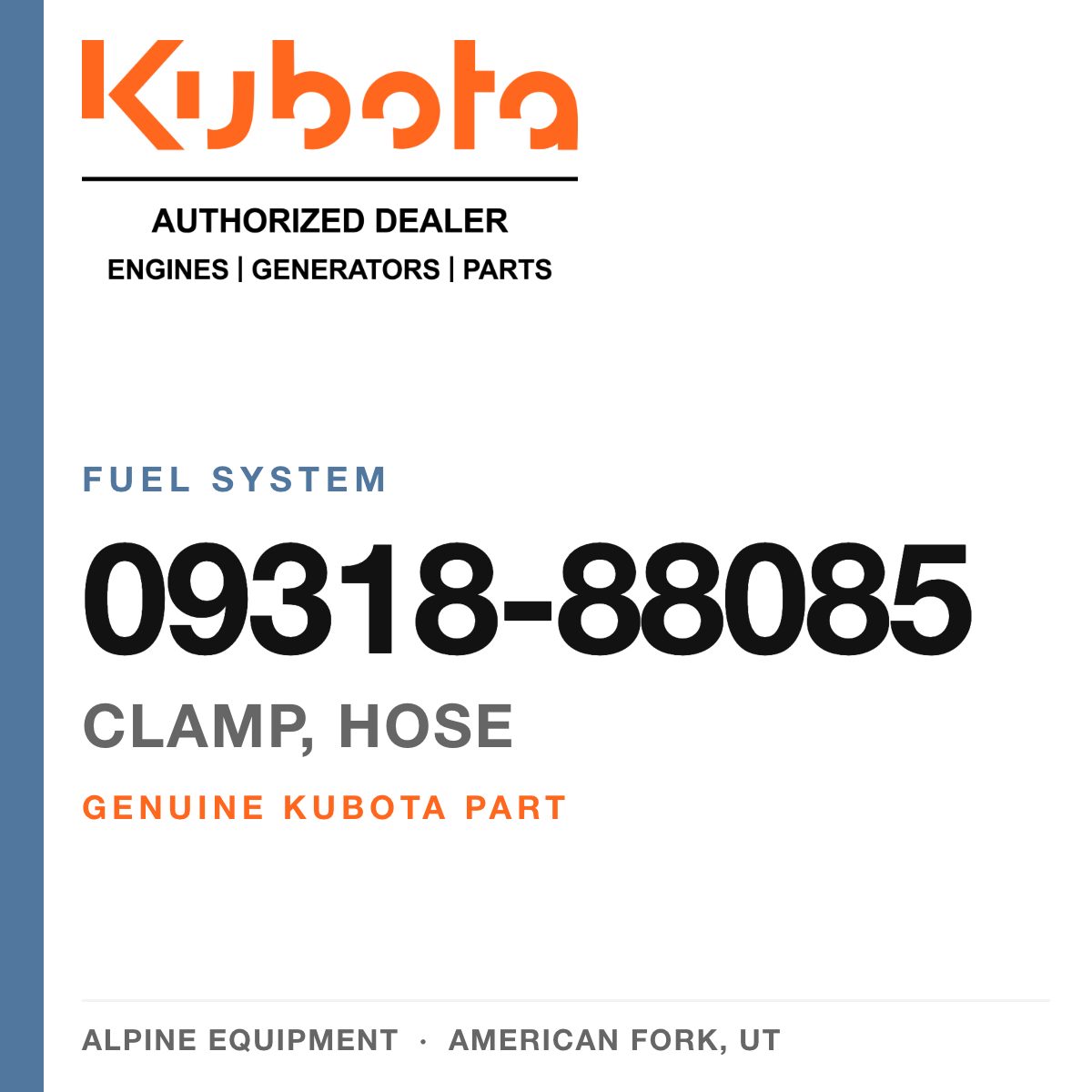 Genuine Kubota clamp, hose, part number 09318-88085 — Alpine Equipment