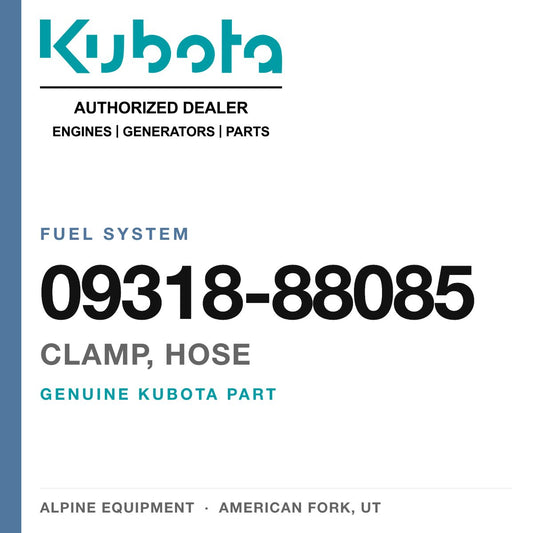 Genuine Kubota clamp, hose, part number 09318-88085 — Alpine Equipment
