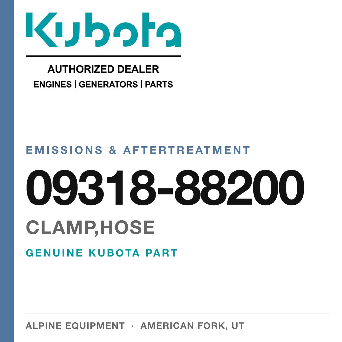 Genuine Kubota clamp,hose, part number 09318-88200 — Alpine Equipment
