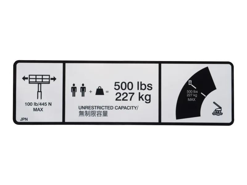 1001121808 | DECAL,MAX CAP. 500LBS/227KG