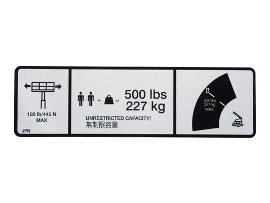 1001121808 | DECAL,MAX CAP. 500LBS/227KG
