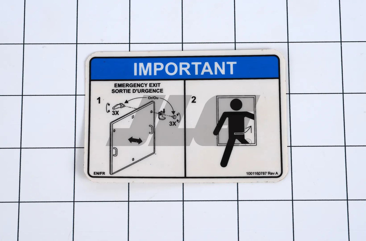 1001160787 | DECAL,REAR EMERGENCY EXIT