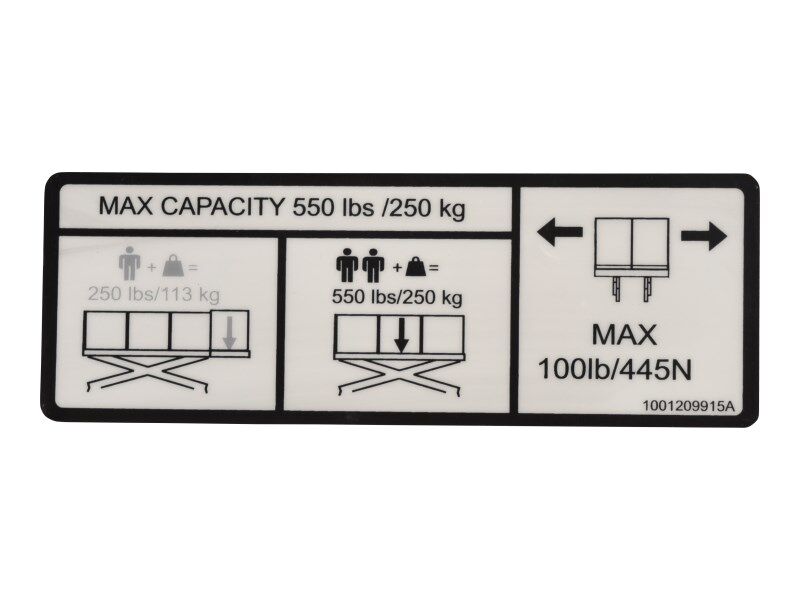 1001209915 | DECAL,CAPACITY (550LBS/250KG)