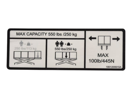 1001209915 | DECAL,CAPACITY (550LBS/250KG)
