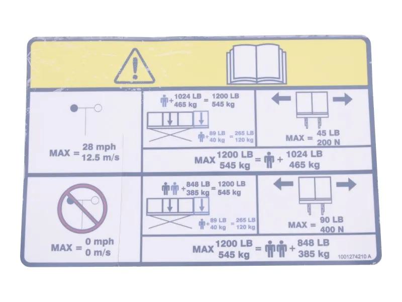 1001274210 | DECAL,CAPACITY(1200 LB/545 KG)