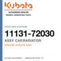 Genuine Kubota assy cap,radiator, part number 11131-72030 — Alpine Equipment