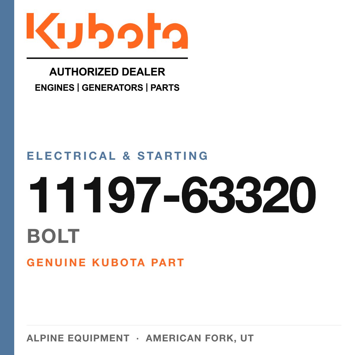 Genuine Kubota bolt, part number 11197-63320 — Alpine Equipment