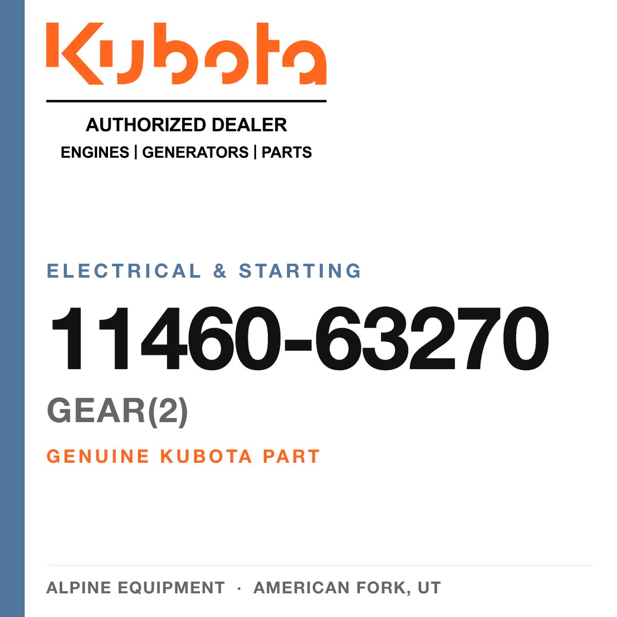 Genuine Kubota GEAR(2), part number 11460-63270 — Alpine Equipment