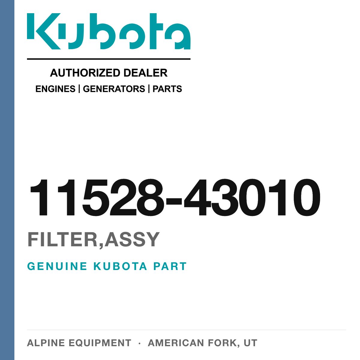 Genuine Kubota filter,assy, part number 11528-43010 — Alpine Equipment