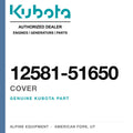 Genuine Kubota cover, part number 12581-51650 — Alpine Equipment